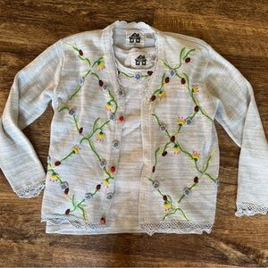 Storybook Knits Floral Embroidered Cardigan Set